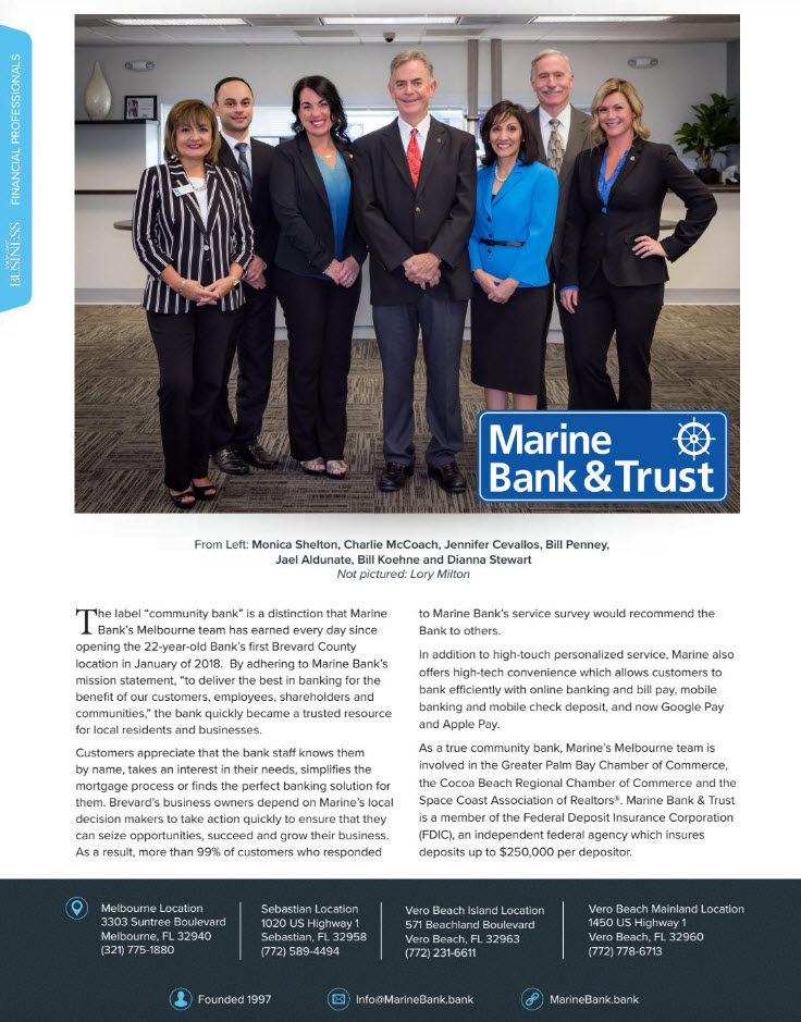 Space Coast Business Article about Marine Bank 